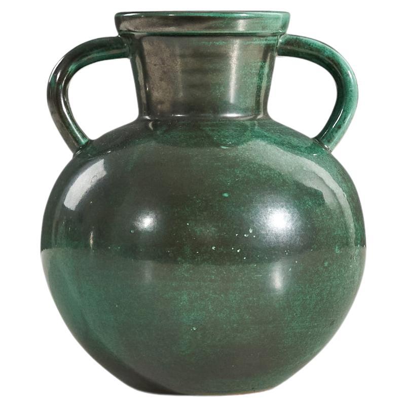 Upsala-Ekeby, Vase, Green-Glazed Earthenware, Sweden, 1940s For Sale