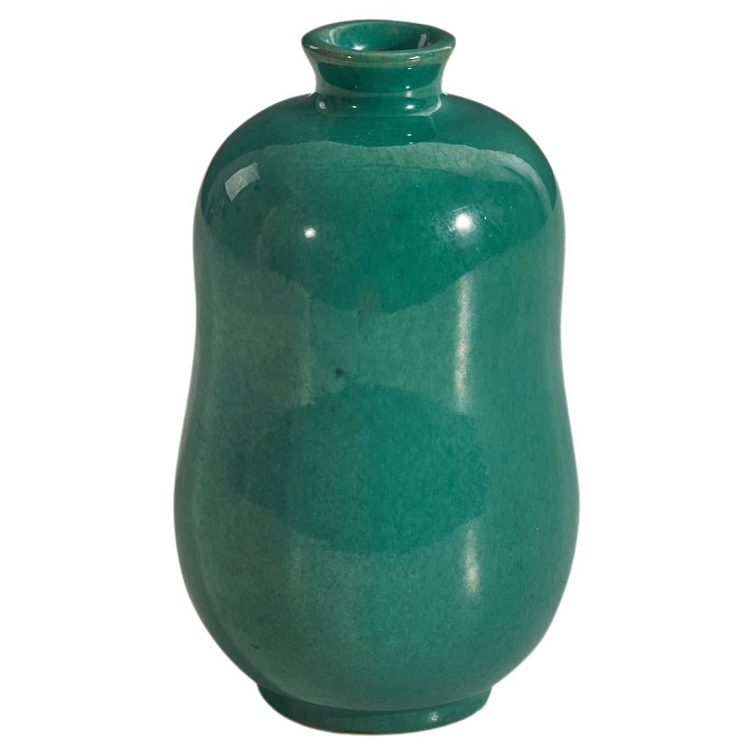 Upsala-Ekeby, Vase, Green-Glazed Earthenware, Sweden, 1940s