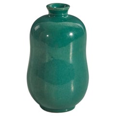 Upsala-Ekeby, Vase, Green-Glazed Earthenware, Sweden, 1940s