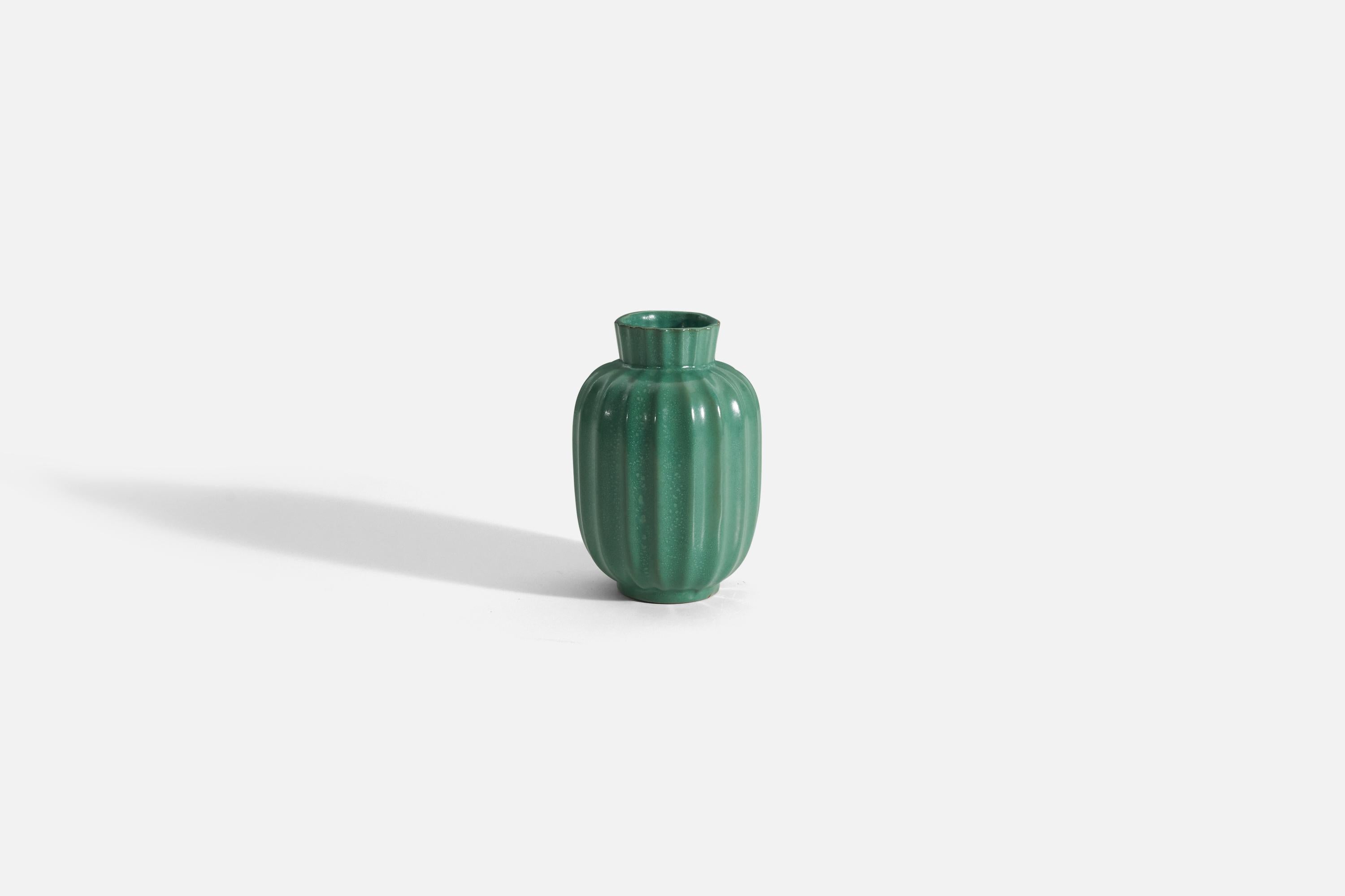 A green glazed vase produced by Upsala-Ekeby, Sweden, 1940s. 

 