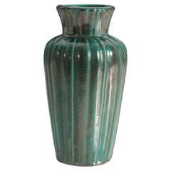 Upsala-Ekeby, Vase, Green-Glazed Incised Earthenware, Sweden, 1940s