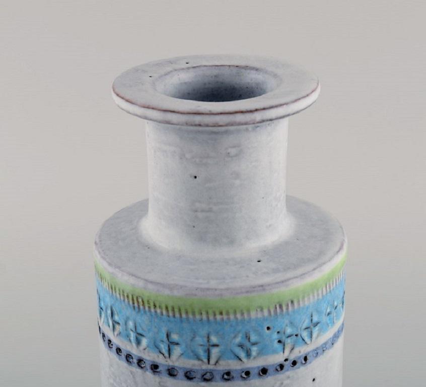 Mid-Century Modern Bitossi vase in glazed ceramics. Beautiful glaze in light blue shades.