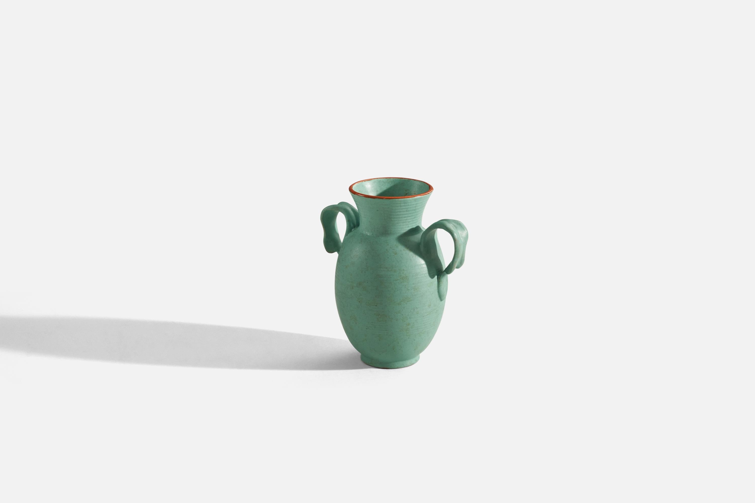 Swedish Upsala-Ekeby, Vase, Light Green-Glazed Earthenware, Sweden, 1940s For Sale