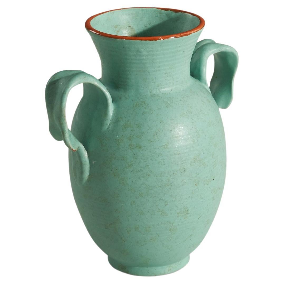Upsala-Ekeby, Vase, Light Green-Glazed Earthenware, Sweden, 1940s For Sale