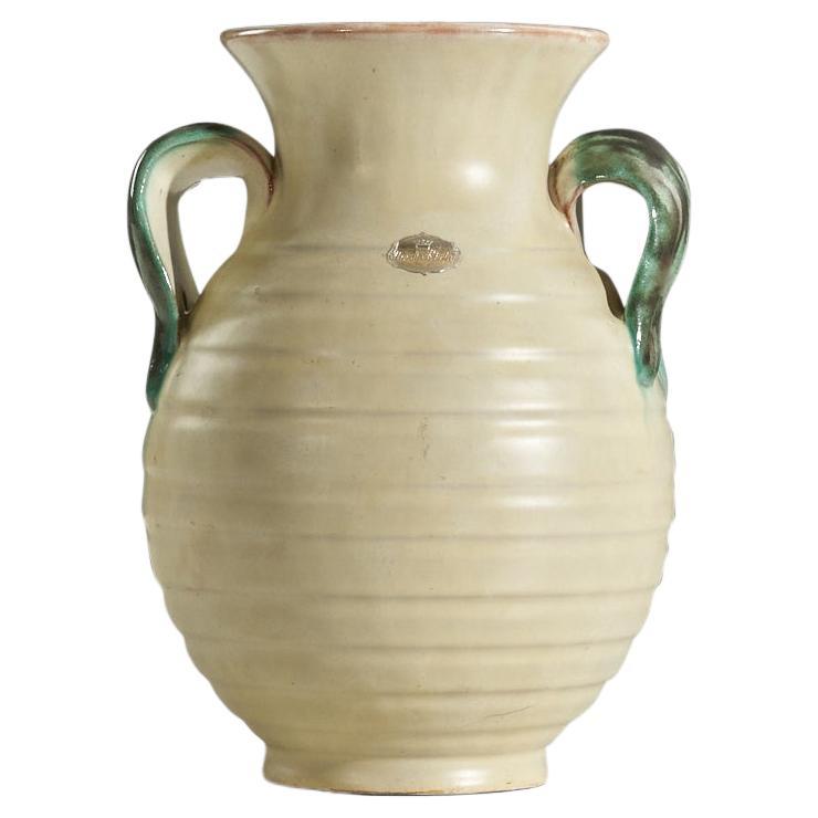 Upsala-Ekeby, Vase, Light Yellow-Glazed Earthenware, Sweden, 1940s For Sale