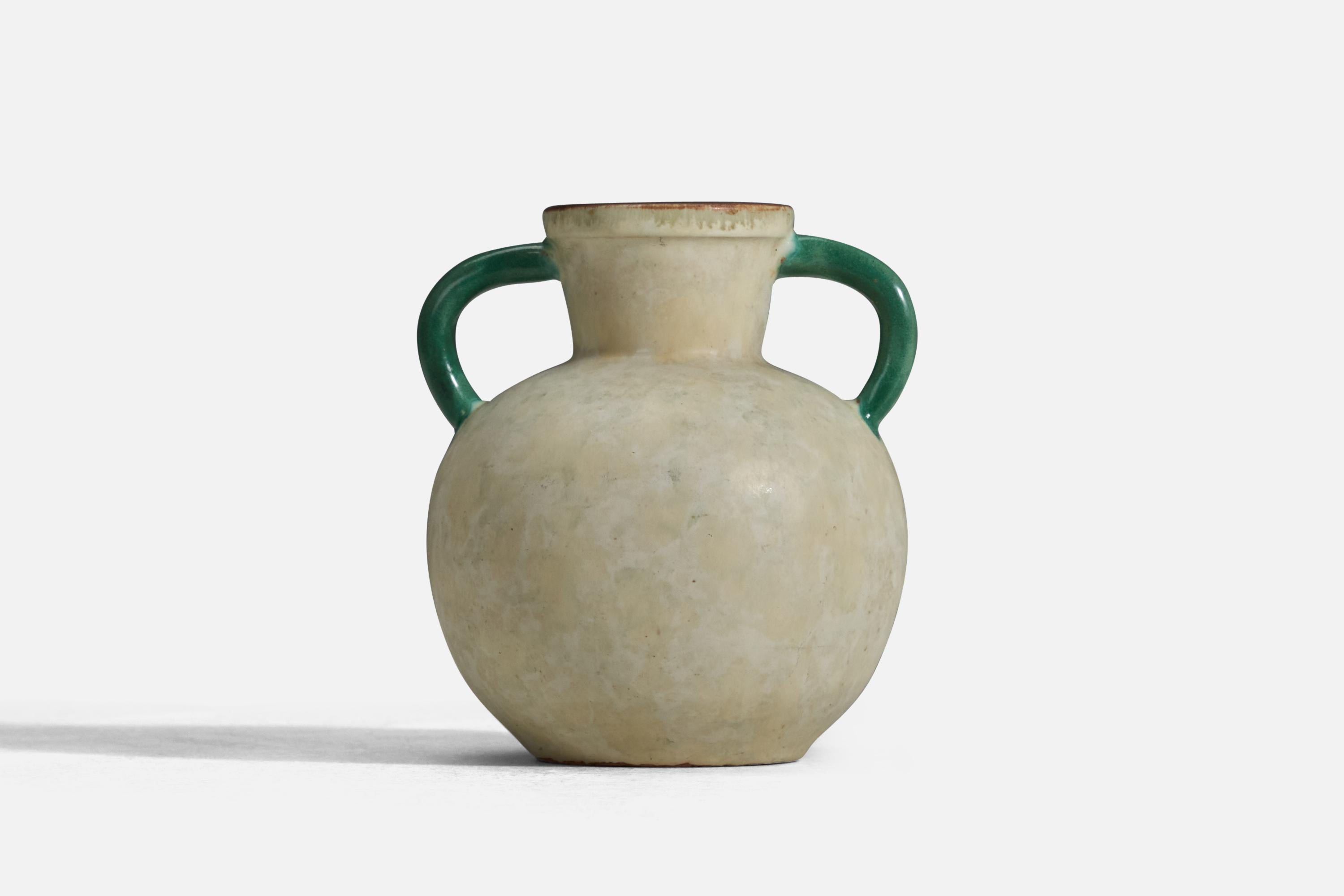 Swedish Upsala Ekeby, Vase, Off-White and Green Glazed Earthenware, Sweden, 1940s For Sale