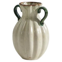 Vase vonsala-Ekeby, aus weiß-weiß und grün glasiertem Steingut, Schweden, 1940er Jahre