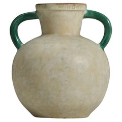 Upsala Ekeby, Vase, Off-White and Green Glazed Earthenware, Sweden, 1940s
