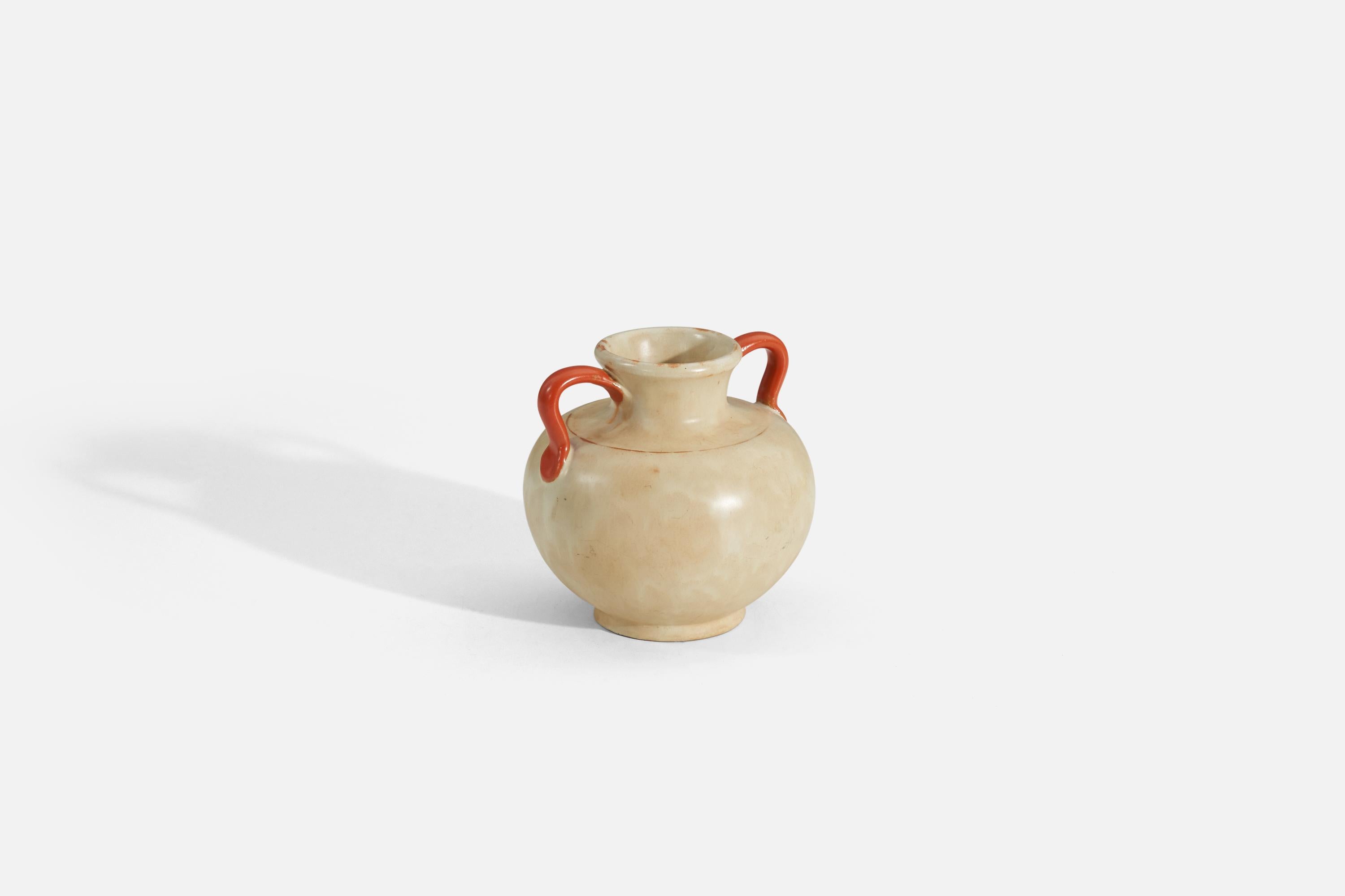 Swedish Upsala-Ekeby, Vase, Orange and Beige-Glazed Earthenware, Sweden, 1940s For Sale