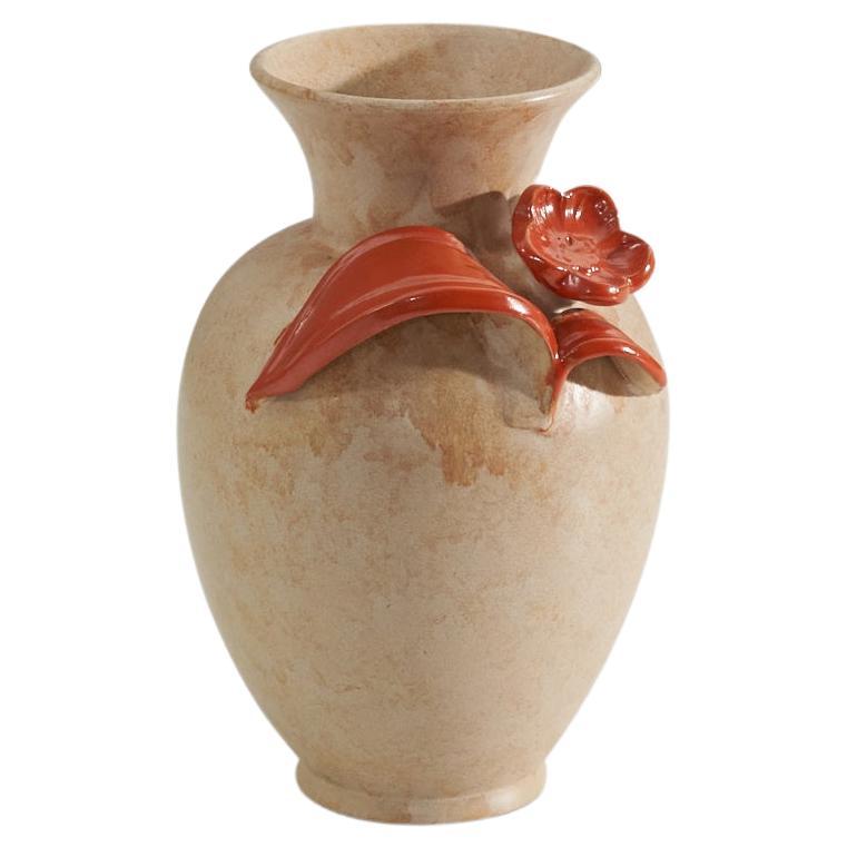 Upsala Ekeby, Vase, Orange and Beige-Glazed Earthenware, Sweden, 1940s For Sale