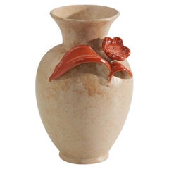 Upsala Ekeby, Vase, Orange and Beige-Glazed Earthenware, Sweden, 1940s