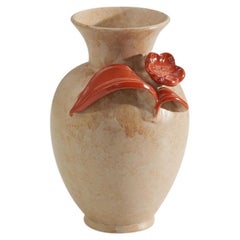 Vase en faïence émaillée orange et beige de Upsala Ekeby, Suède, années 1940