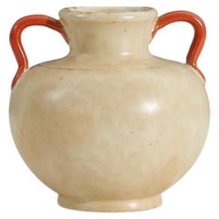 Vase vonsala-Ekeby aus orangefarbenem und beige glasiertem Steingut, Schweden, 1940er Jahre