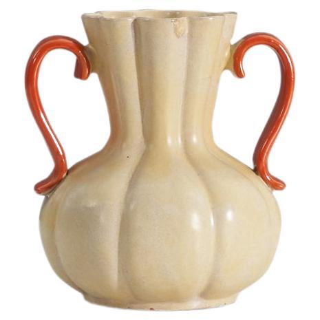 Upsala-Ekeby, Vase, Orange and Beige-Glazed Earthenware, Sweden, 1940s For Sale