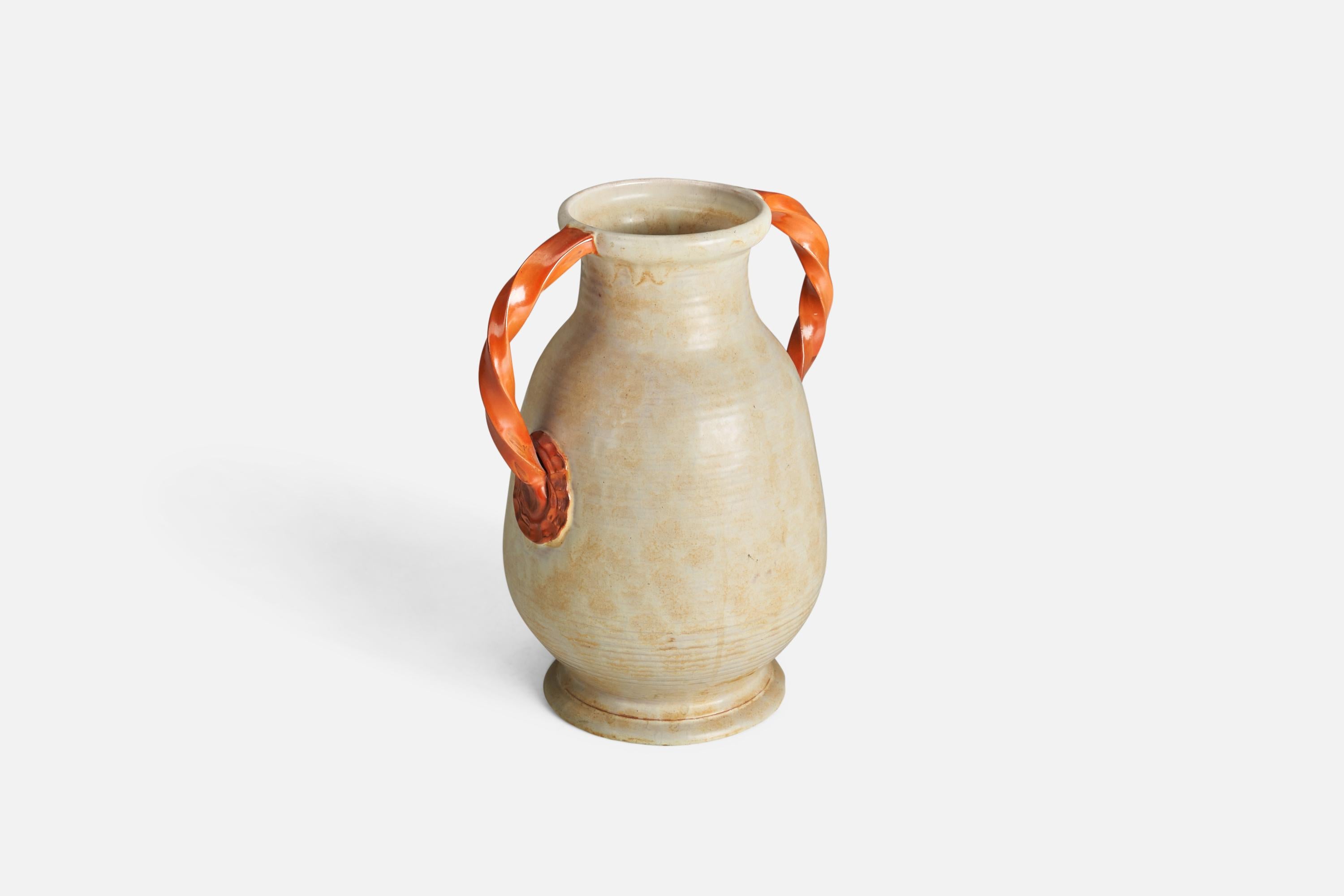 Upsala Ekeby, Vase, orange-beigefarbenes Steingut, Schweden, 1940er Jahre (Moderne der Mitte des Jahrhunderts) im Angebot