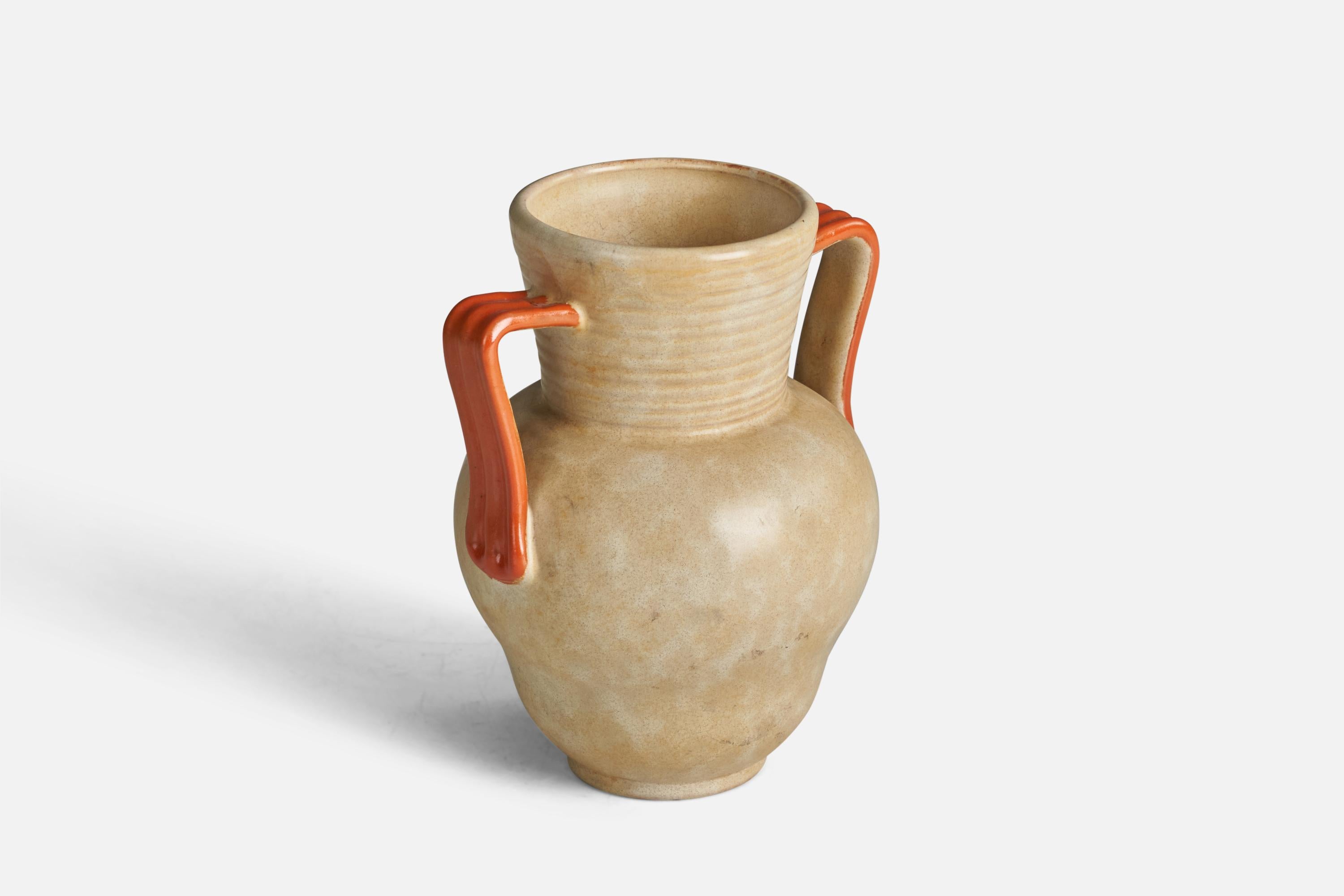 Mid-Century Modern Upsala Ekeby, Vase, Orange Beige-Glazed Earthenware, Sweden, 1940s For Sale