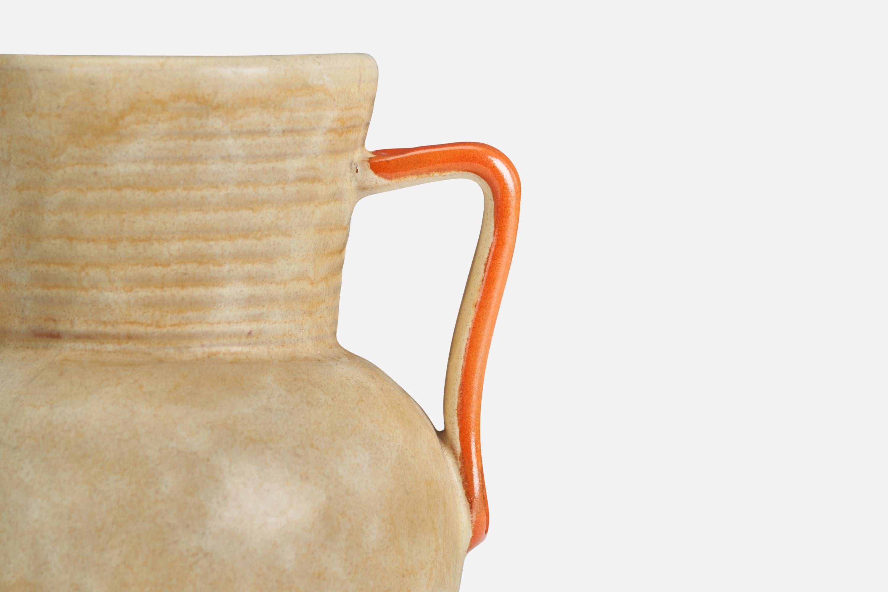 Swedish Upsala Ekeby, Vase, Orange Beige-Glazed Earthenware, Sweden, 1940s For Sale