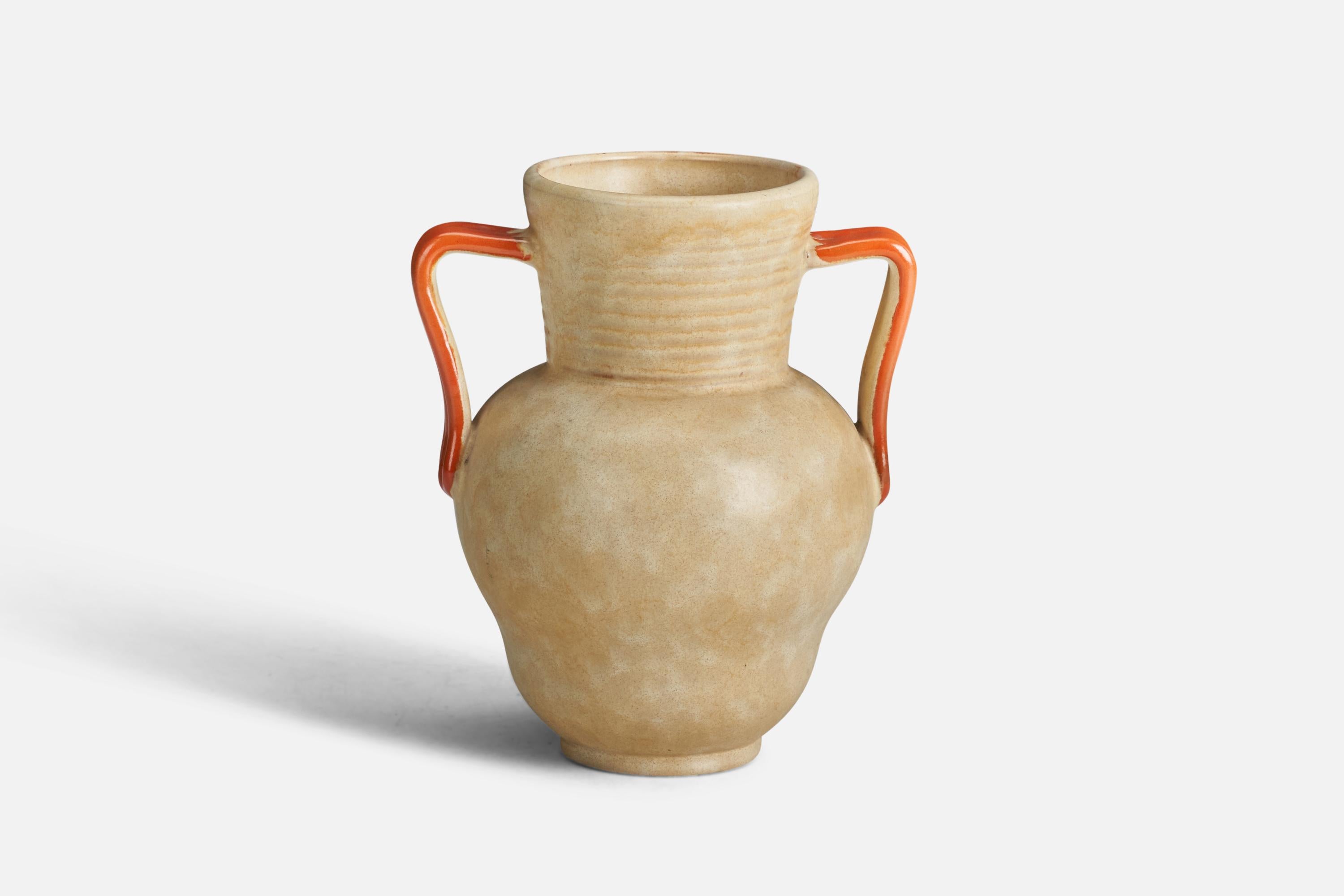 Mid-20th Century Upsala Ekeby, Vase, Orange Beige-Glazed Earthenware, Sweden, 1940s For Sale