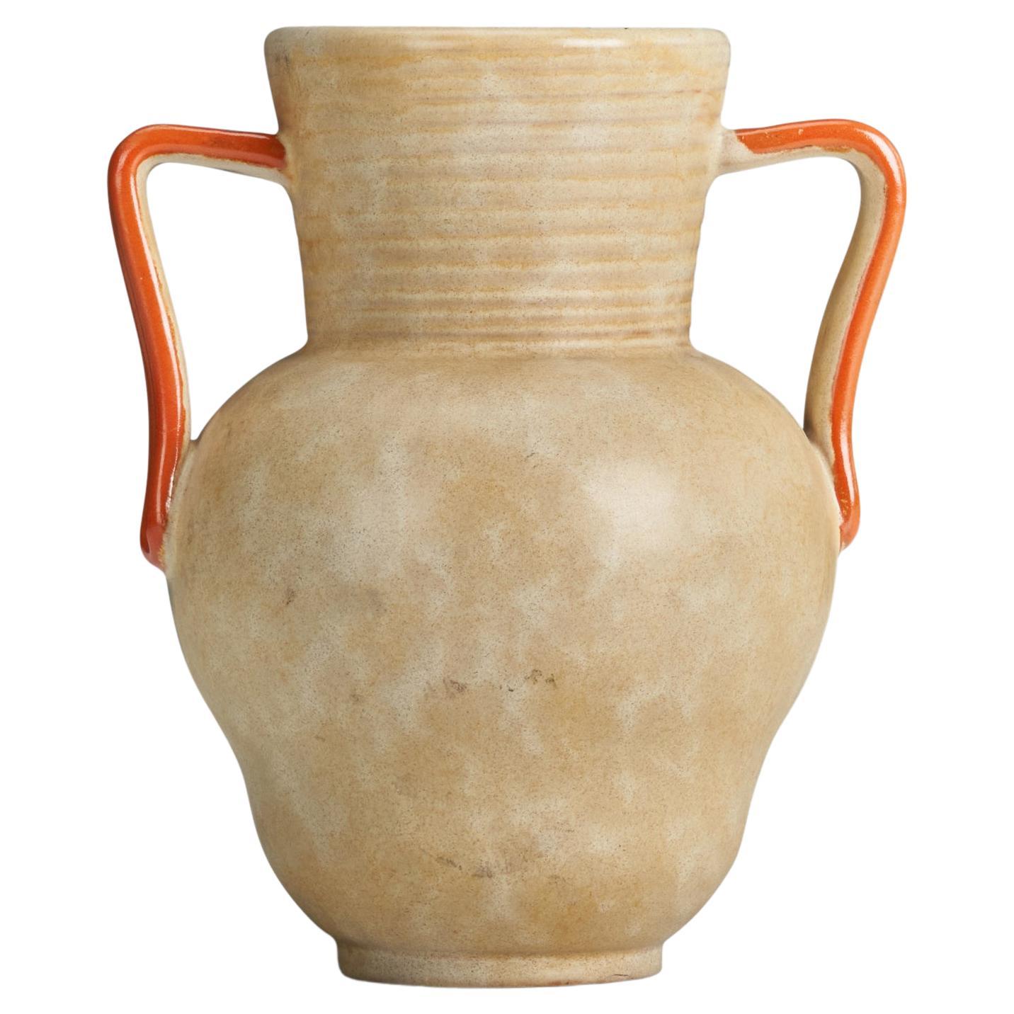 Upsala Ekeby, Vase, Orange Beige-Glazed Earthenware, Sweden, 1940s For Sale