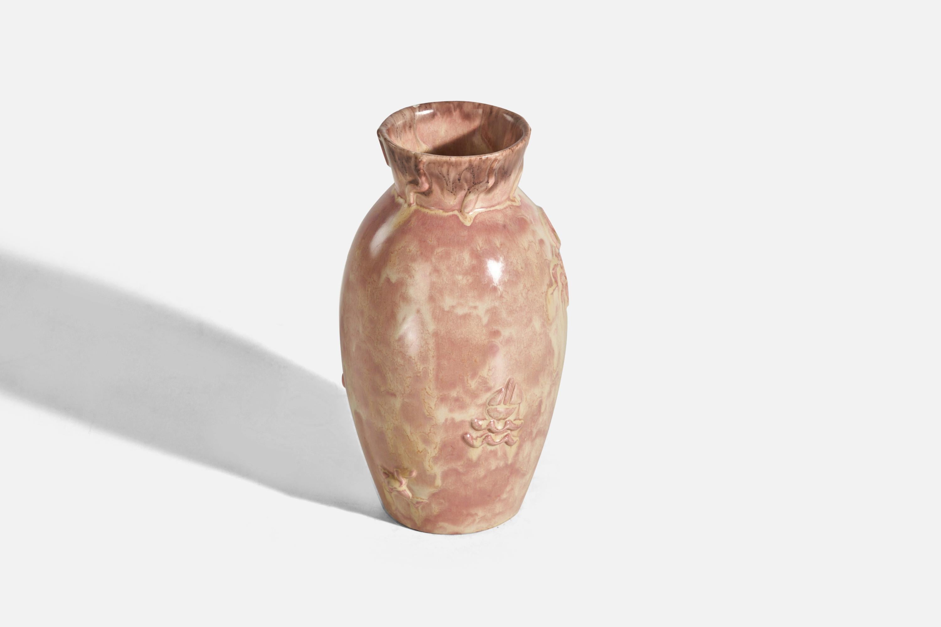 Scandinavian Modern Upsala-Ekeby, Vase, Pink-Glazed Earthenware, Sweden, 1940s For Sale