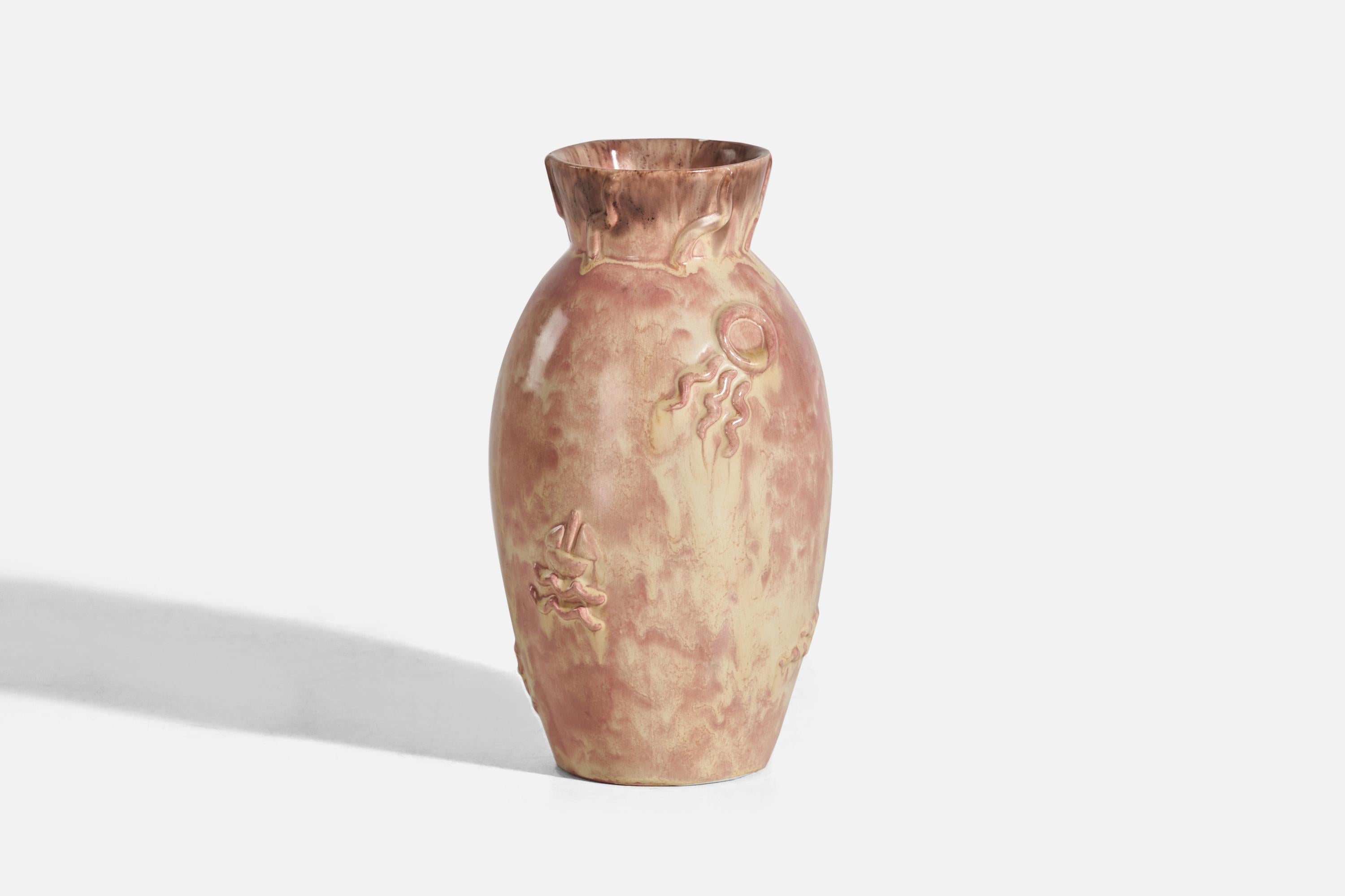 Swedish Upsala-Ekeby, Vase, Pink-Glazed Earthenware, Sweden, 1940s For Sale