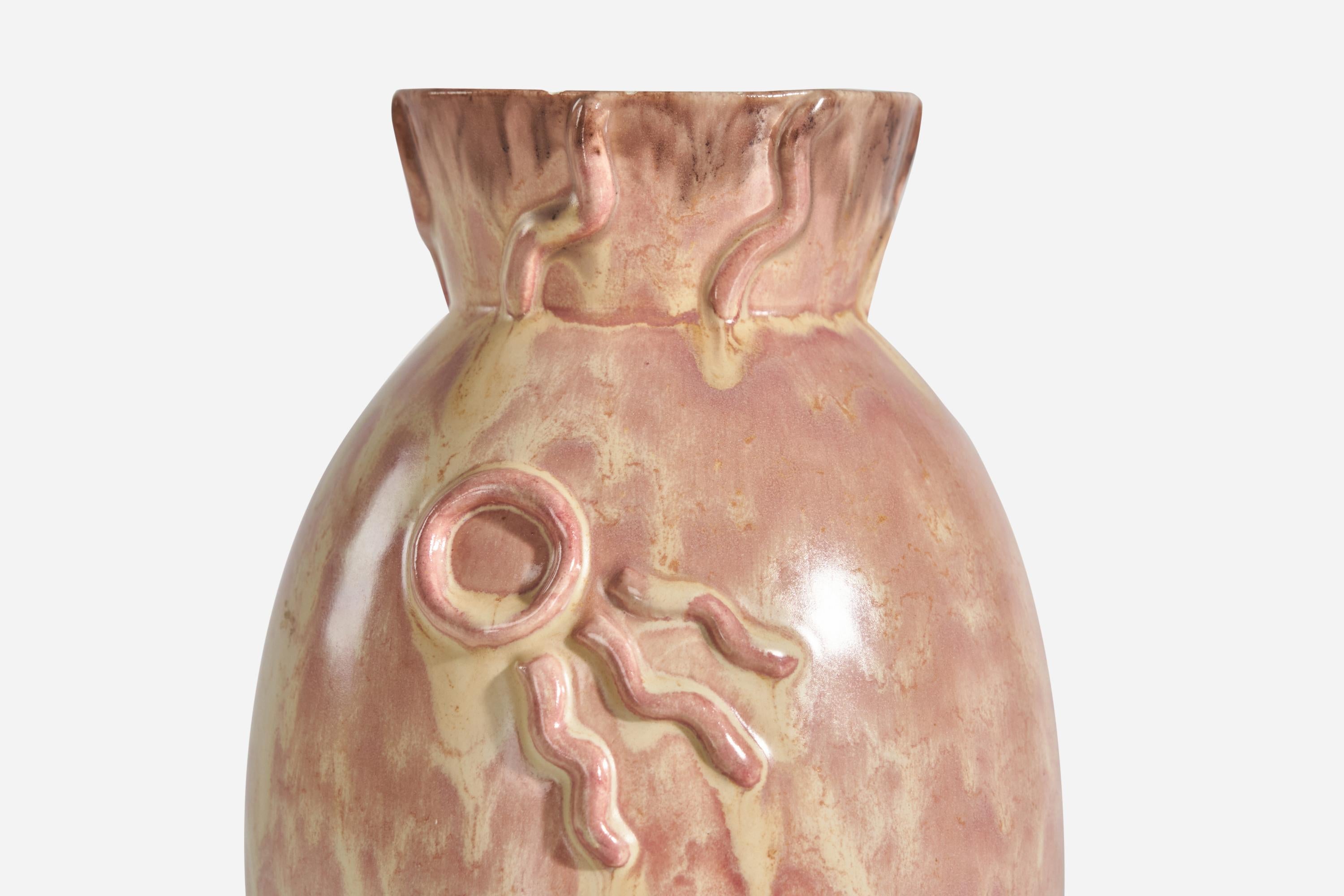 Mid-20th Century Upsala-Ekeby, Vase, Pink-Glazed Earthenware, Sweden, 1940s For Sale
