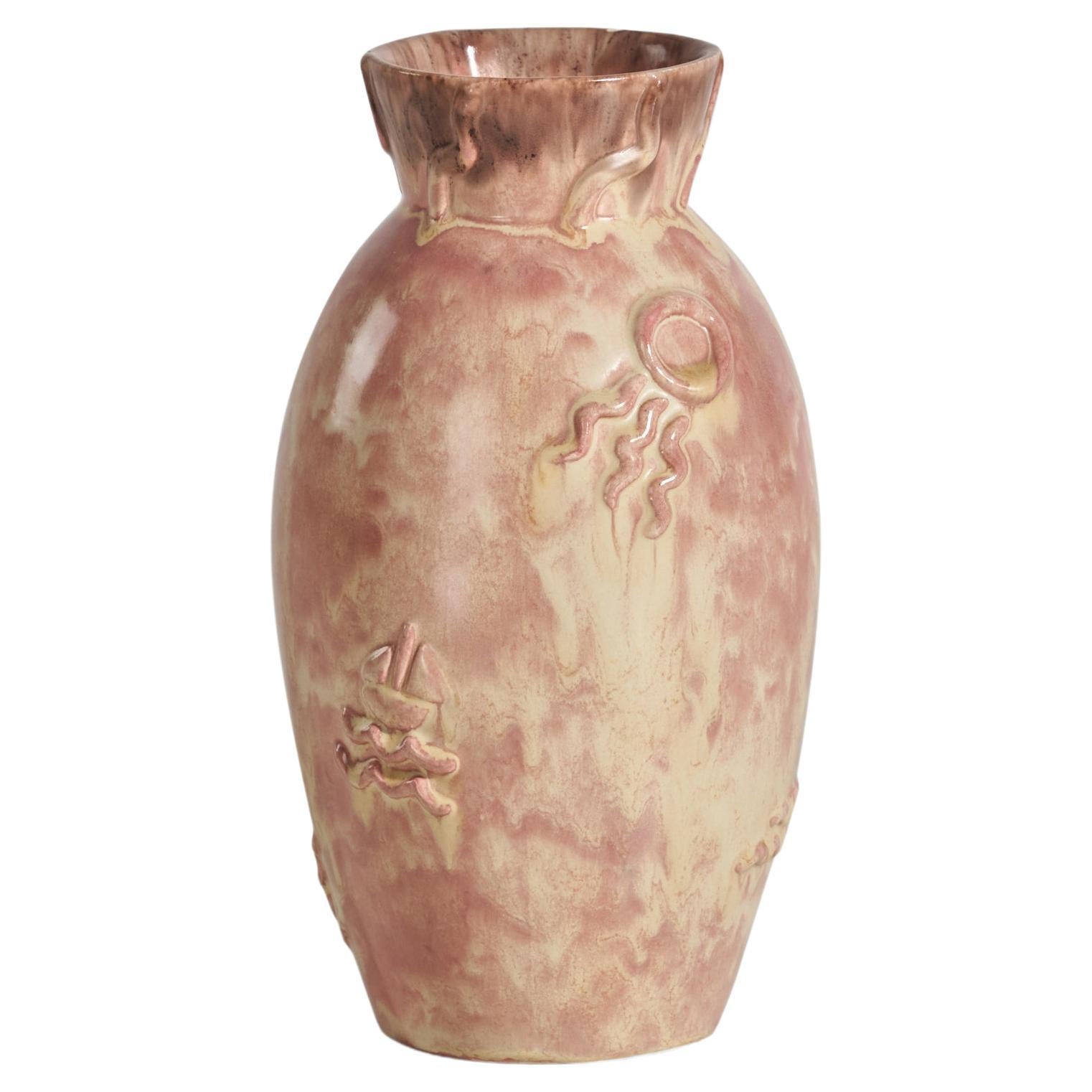 Upsala-Ekeby, Vase, Pink-Glazed Earthenware, Sweden, 1940s For Sale