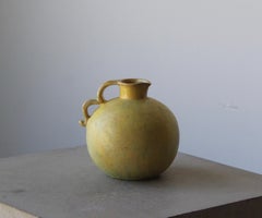 Upsala-Ekeby, Vase / Pitcher, Yellow Glazed Incised Earthenware, Sweden, 1940s
