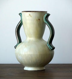 Upsala-Ekeby, vase / vessel, Green & white glaze stoneware, Sweden, 1930s