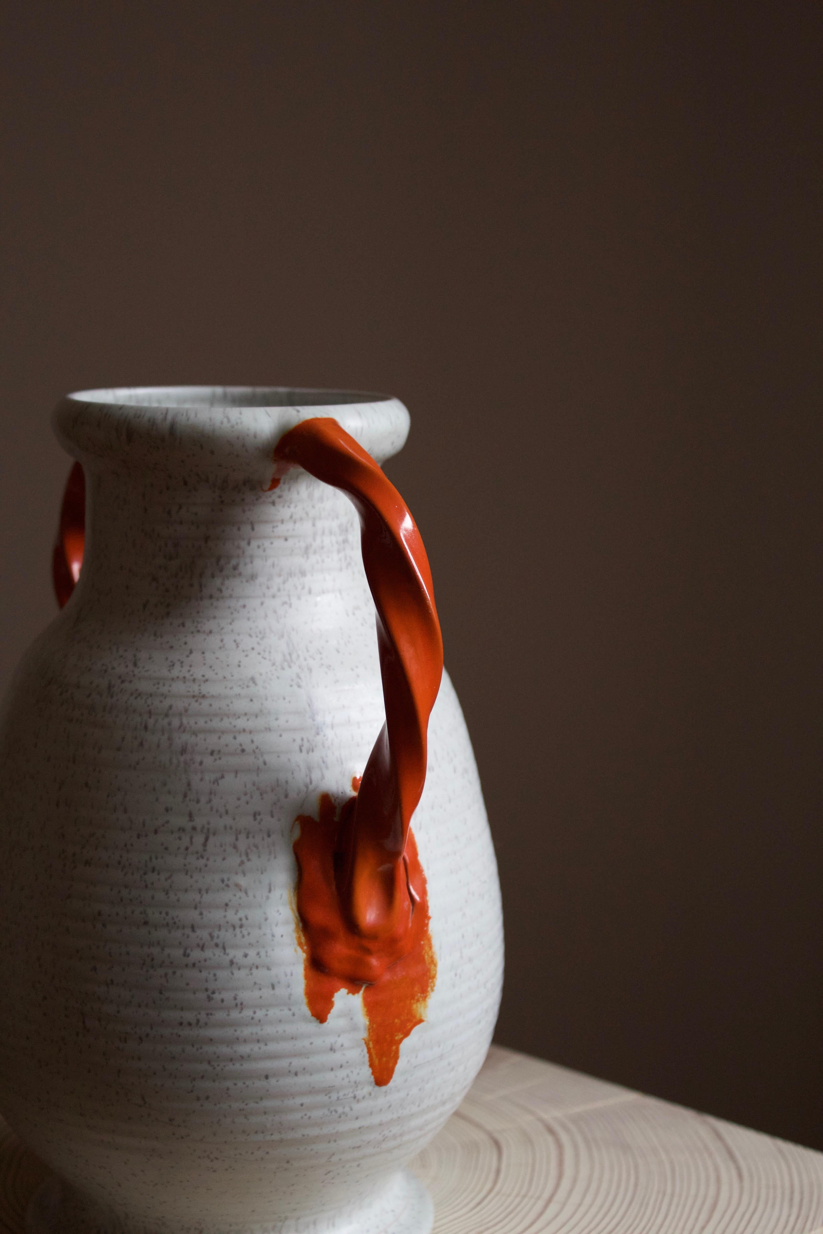 Art Deco Upsala-Ekeby, Vase / Vessel, Orange and Grey Glaze Stoneware, Sweden, 1930s