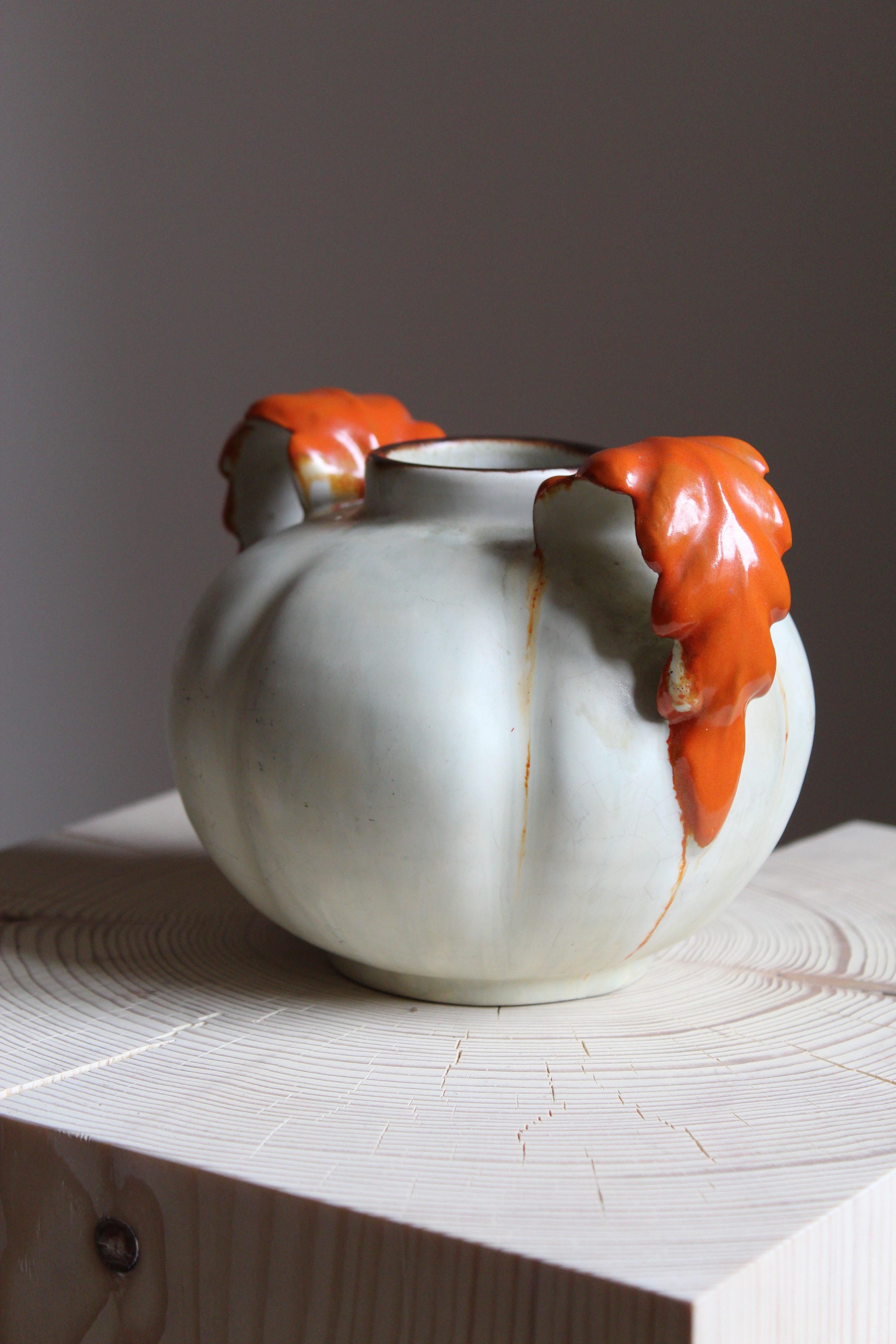 Art Deco Upsala-Ekeby, Vase / Vessel, Orange and Grey Glaze Stoneware, Sweden, 1930s