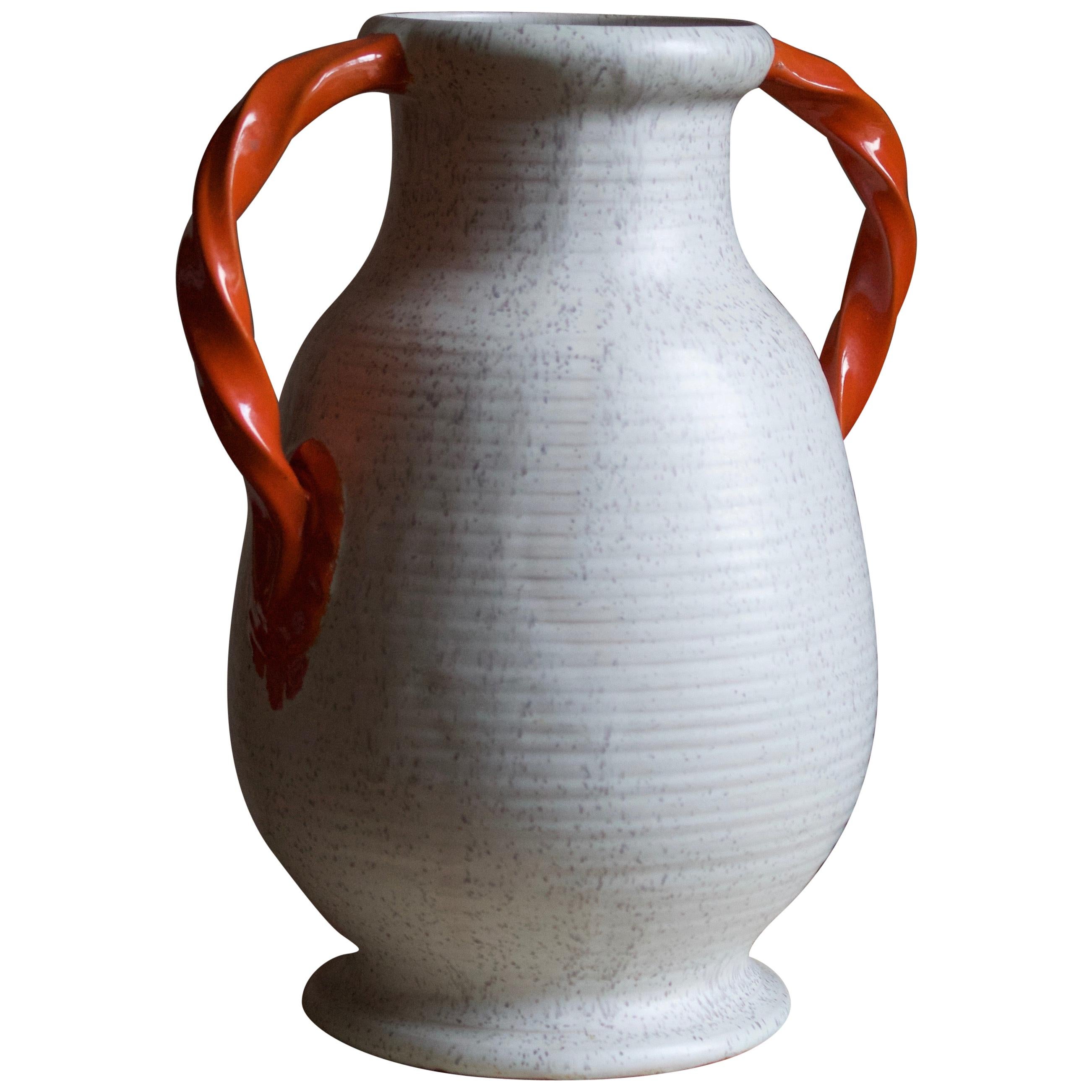 Upsala-Ekeby, Vase / Vessel, Orange and Grey Glaze Stoneware, Sweden, 1930s