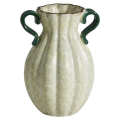 Upsala-Ekeby, Vase, White and Green-Glazed Incised Earthenware, Sweden, 1940s