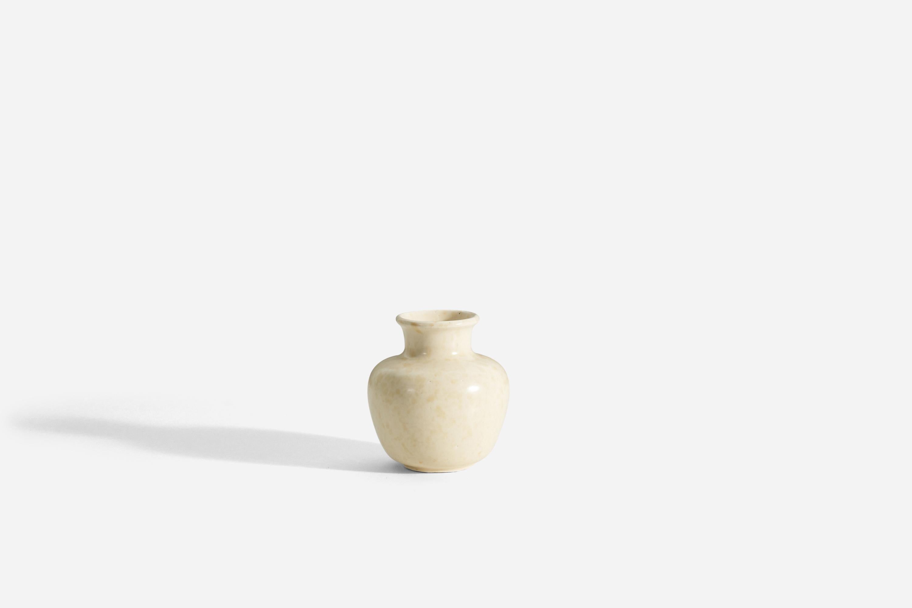 Mid-Century Modern Upsala Ekeby, Vase, White Glazed Earthenware, Sweden, c. 1940s For Sale