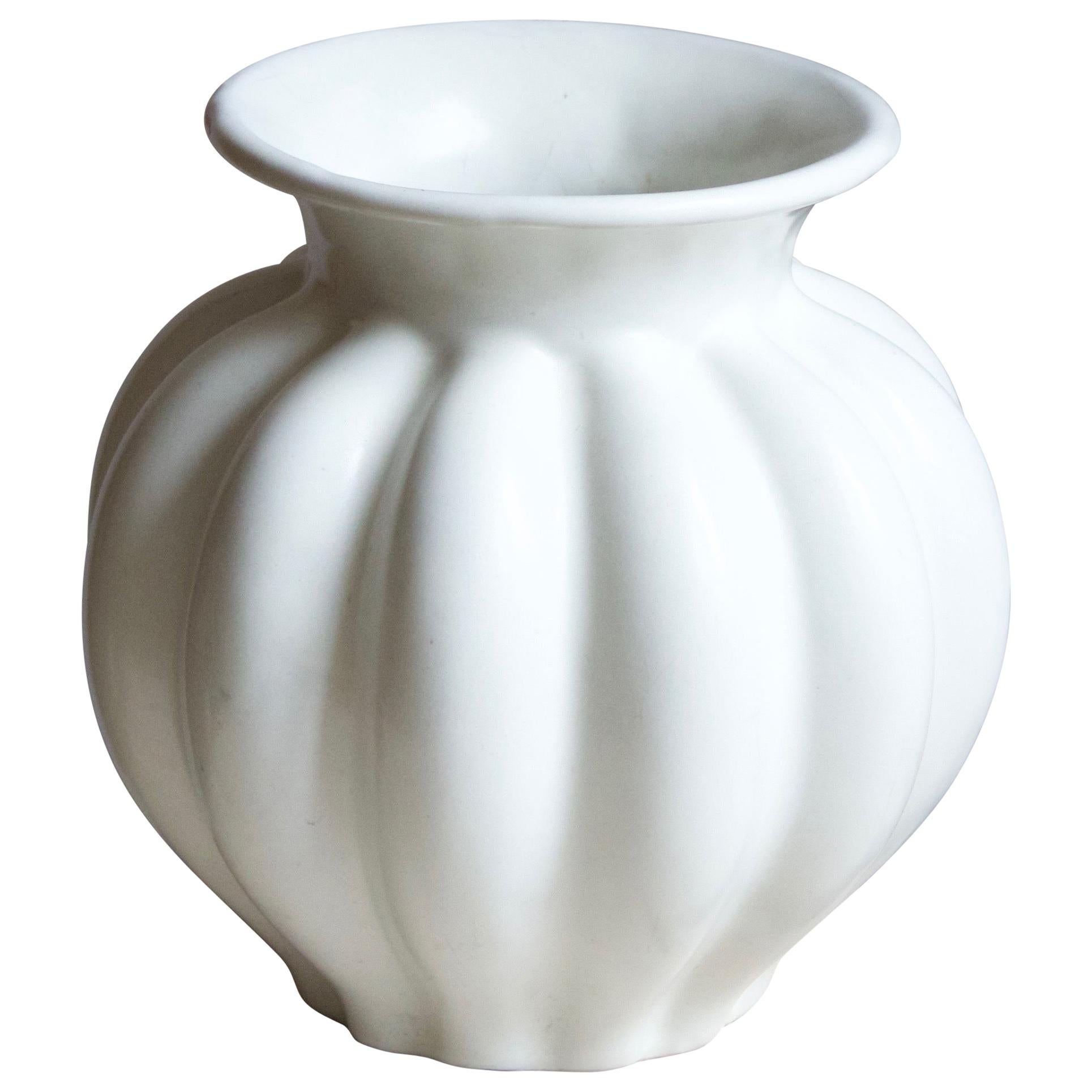 Upsala-Ekeby, Vase, White-Glazed Stoneware, Sweden, 1930s