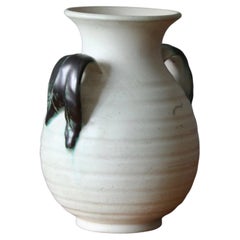 Upsala-Ekeby, Vase, White / Green Glazed Earthenware, Sweden, 1940s
