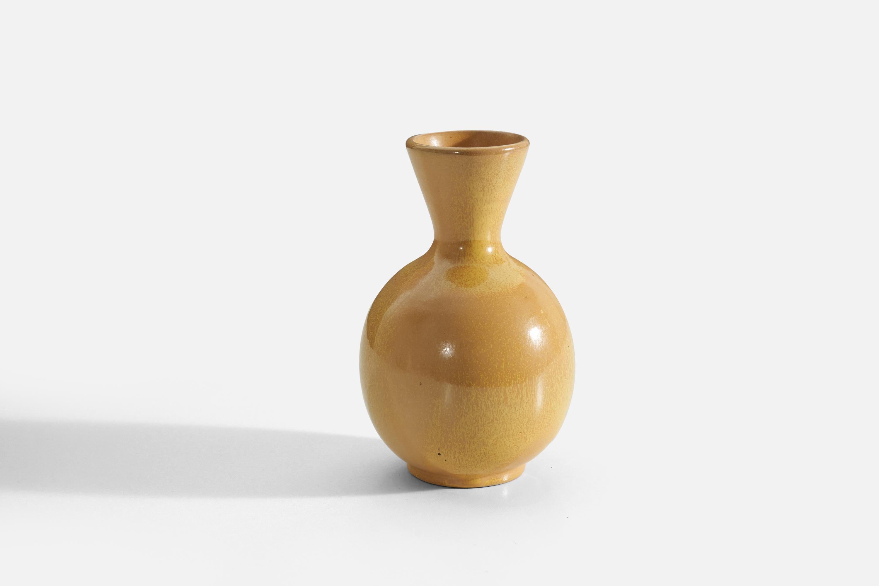 Art Deco Upsala-Ekeby, Vase, Yellow-Glazed Earthenware, Sweden, 1940s For Sale