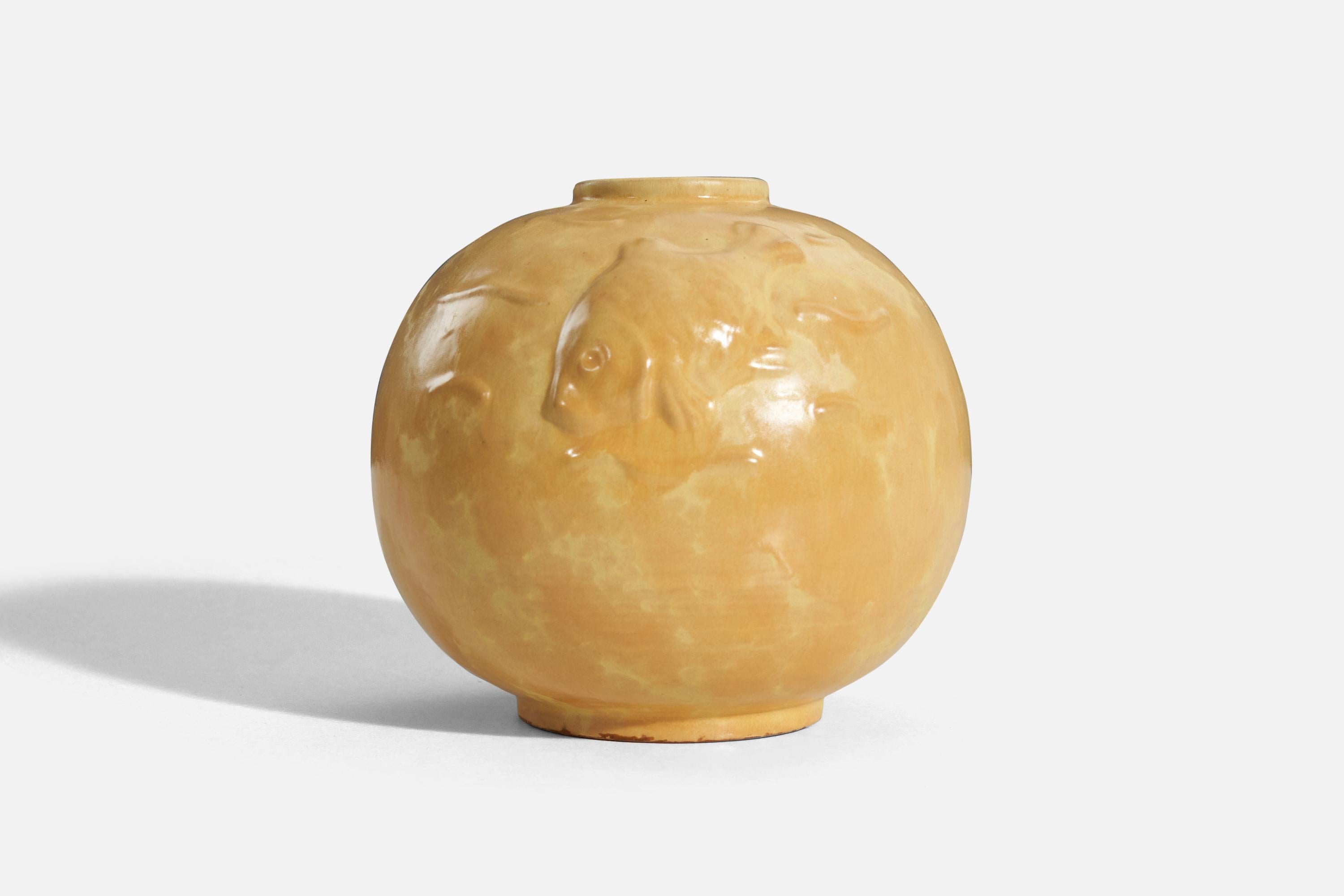 Swedish Upsala-Ekeby, Vase, Yellow-Glazed Earthenware, Sweden, 1940s For Sale