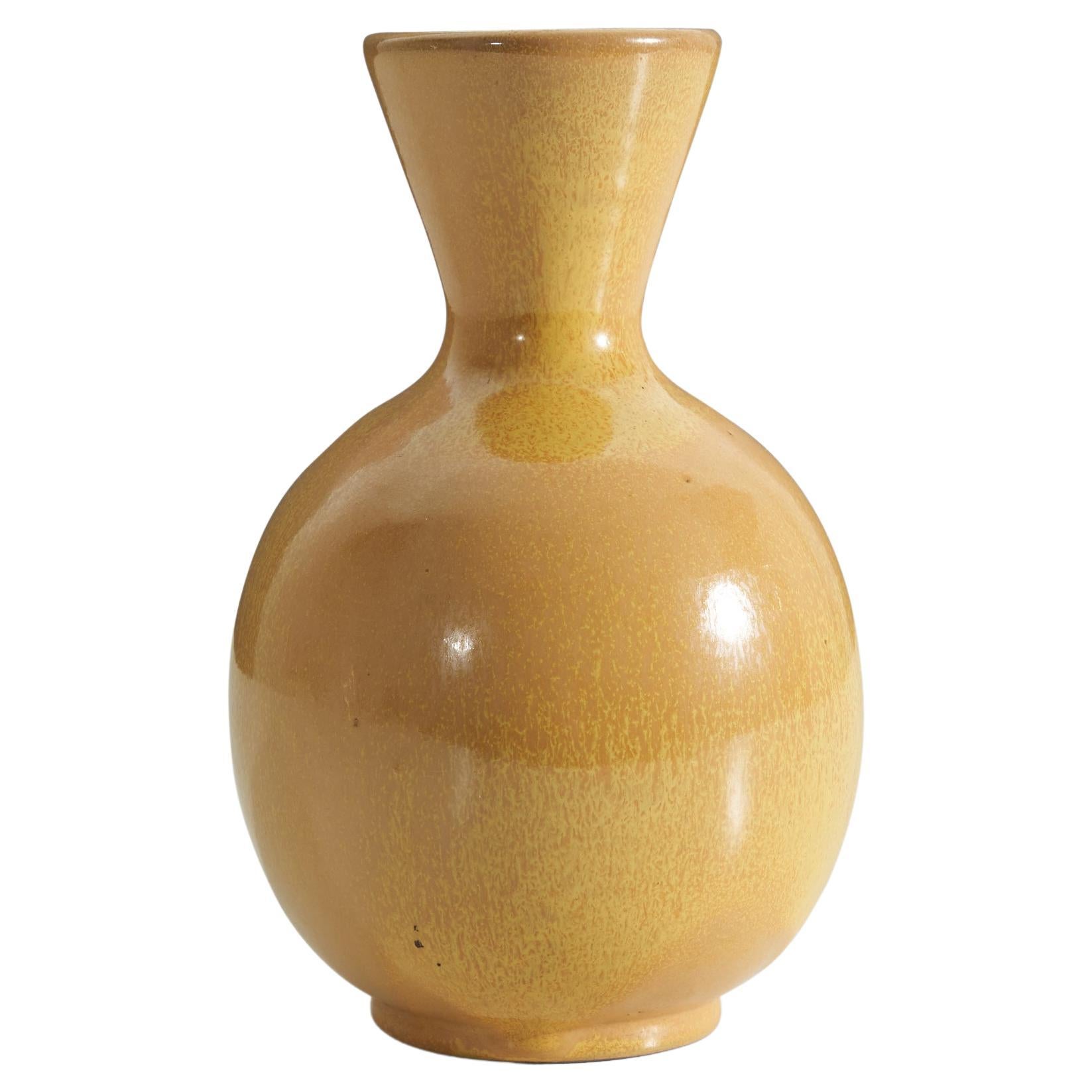 Upsala-Ekeby, Vase, Yellow-Glazed Earthenware, Sweden, 1940s