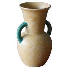 Upsala-Ekeby, Vase, Yellow Green Glazed Earthenware, Sweden, 1940s