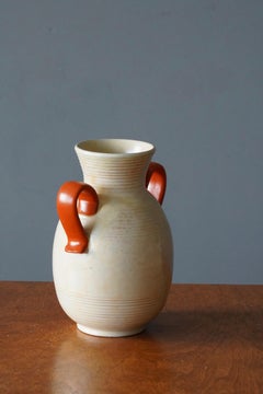 Upsala-Ekeby, Vase, Yellow Orange Glazed Incised Earthenware, Sweden, 1940s