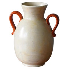 Vase vonsala-Ekeby, gelb-orange glasiertes Steingut mit Intarsien, Schweden, 1940er Jahre