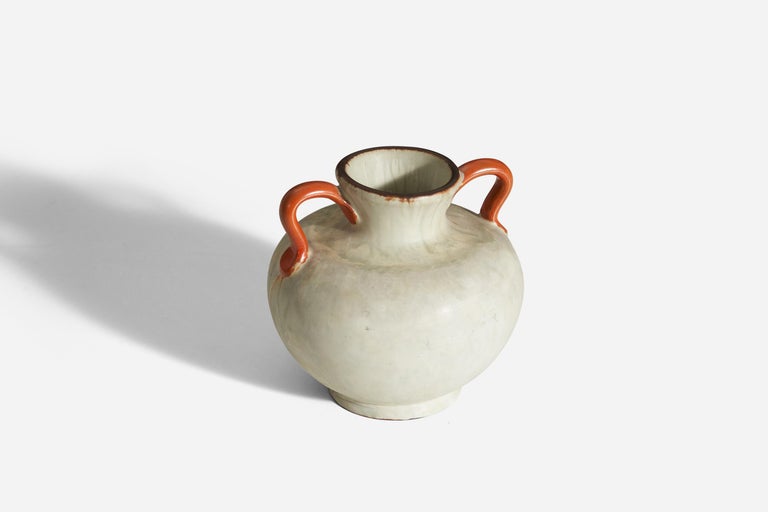 Art Deco Upsala-Ekeby, Vase, Yellow Orange Glazed Incised Earthenware, Sweden, c. 1940s