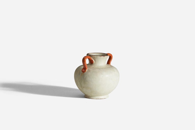 Swedish Upsala-Ekeby, Vase, Yellow Orange Glazed Incised Earthenware, Sweden, c. 1940s