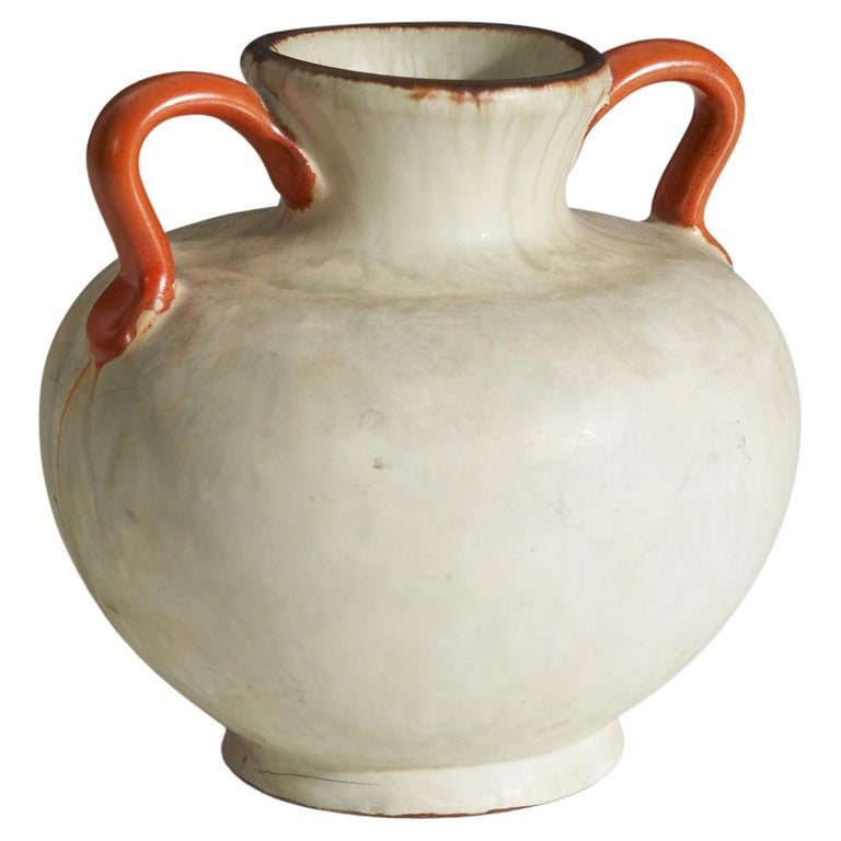 Upsala-Ekeby, Vase, Yellow Orange Glazed Incised Earthenware, Sweden, c. 1940s