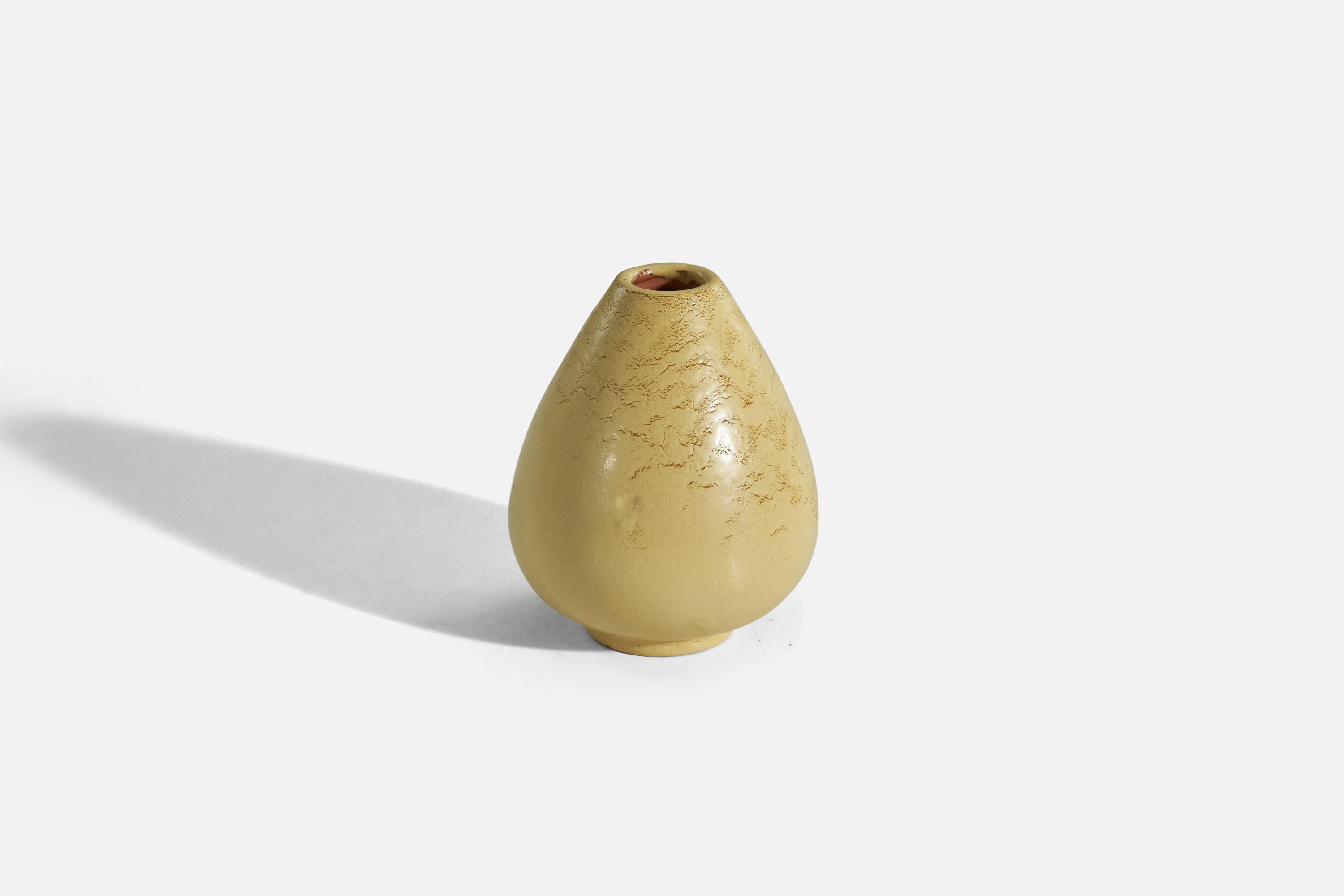 A yellow, glazed earthenware vase designed and produced by Upsala-Ekeby, Sweden, 1940s.

