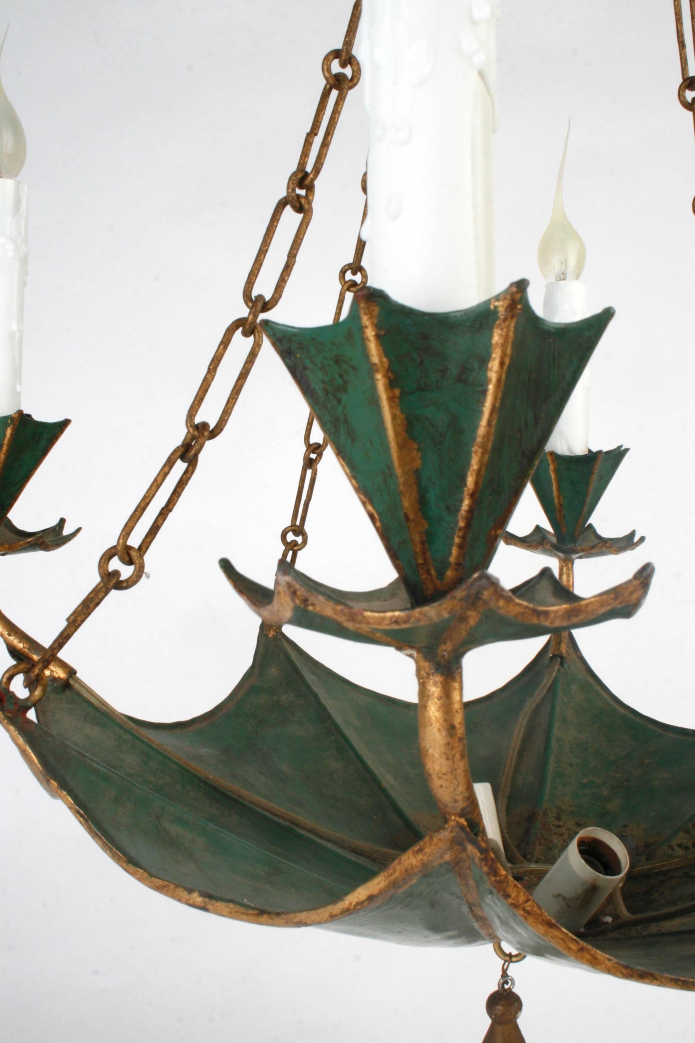 Upside-Down French Tole Umbrella Chandelier In Good Condition In valatie, NY