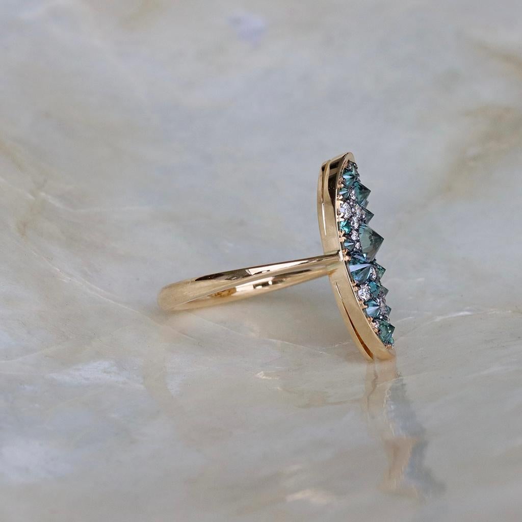 Brilliant Cut Upside Down Set Blue Diamond White Diamond Paraiba Tourmaline Pave Ring