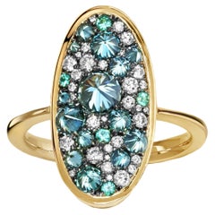 Blauer Diamant Weißer Paraiba-Turmalin-Pavé-Ring mit Daunenbesatz