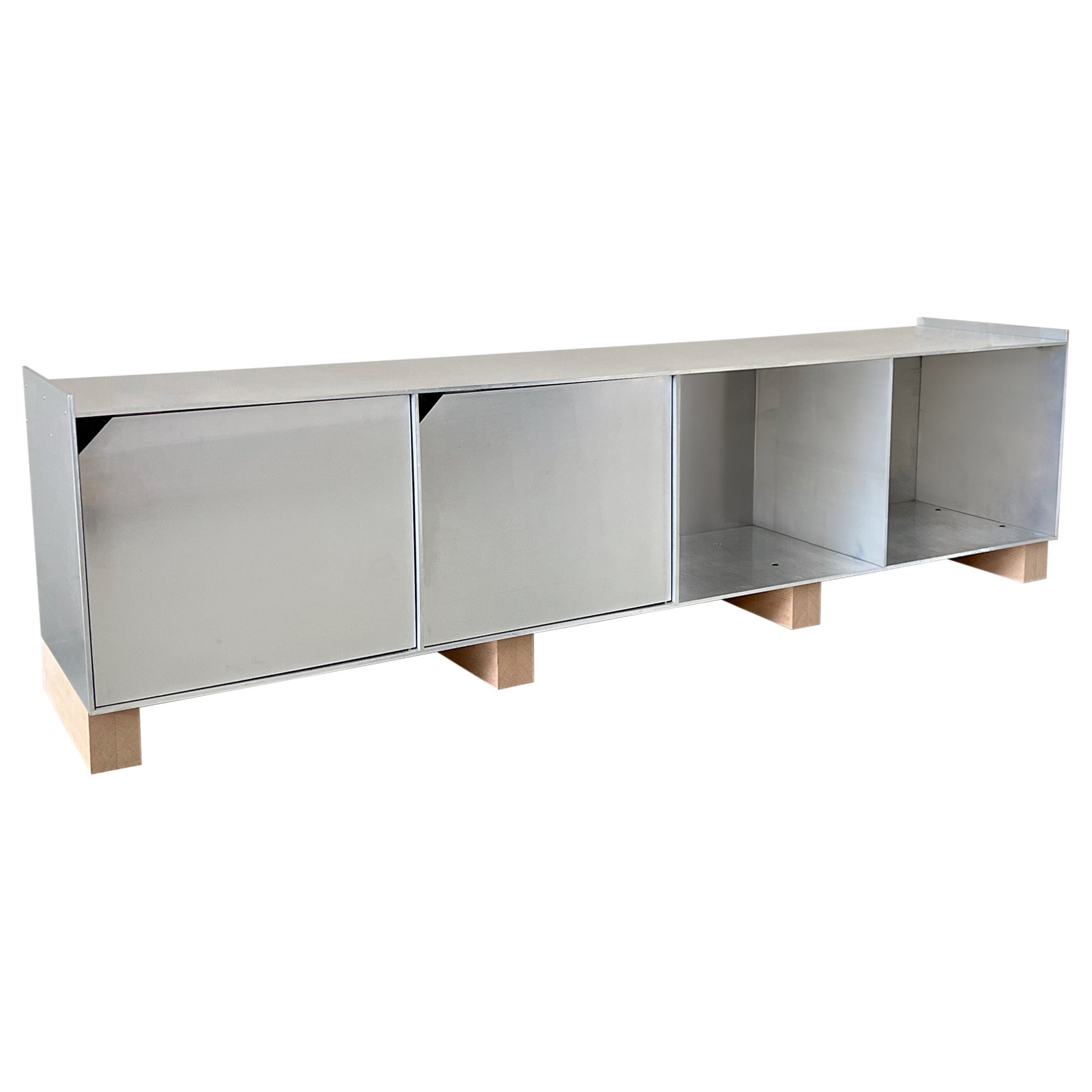 'Upton' Minimalist Aluminium Plate Low Sideboard Credenza. Vinyl Storage. For Sale